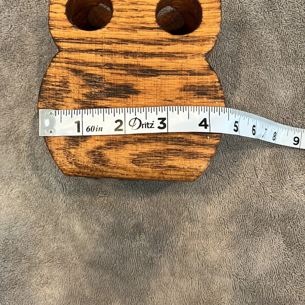 Vintage solid wood owl candleholder with tea light and tea light holder